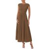 imagePRETTYGARDEN Womens 2025 Summer Casual Long Dresses Cap Sleeve Patchwork A Line Flowy Modest Elegant Homecoming Maxi DressDark Coffee