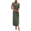 imagePRETTYGARDEN Womens 2025 Summer Satin Dress Elegant Sleeveless Mock Neck Cocktail Party Maxi DressesArmy Green