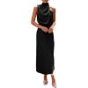 imagePRETTYGARDEN Womens 2025 Summer Satin Dress Elegant Sleeveless Mock Neck Cocktail Party Maxi DressesBlack