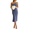 imagePRETTYGARDEN Womens Midi Satin Dress One Shoulder Spaghetti Strap Backless Ruched Summer Bodycon DressesDark Grey Blue