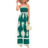 imagePRETTYGARDEN Womens Summer Boho Jumpsuits One Piece Beach Vacation Outfits Spaghetti Strap Wide Leg Pants RompersDark Green