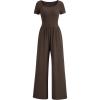 imagePRETTYGARDEN Womens Summer One Piece Jumpsuits Dressy Casual Short Sleeve Square Neck Wide Leg Jumpsuit RompersCoffee