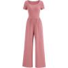 imagePRETTYGARDEN Womens Summer One Piece Jumpsuits Dressy Casual Short Sleeve Square Neck Wide Leg Jumpsuit RompersDusty Pink