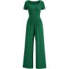 imagePRETTYGARDEN Womens Summer One Piece Jumpsuits Dressy Casual Short Sleeve Square Neck Wide Leg Jumpsuit RompersGreen