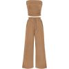 imagePRETTYGARDEN Womens Summer Outfits 2 Piece Sets Casual Ribbed Knit Crop Tube Top Wide Leg Pants Spring Matching Lounge SetCamel