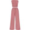 imagePRETTYGARDEN Womens Summer Outfits 2 Piece Sets Casual Ribbed Knit Crop Tube Top Wide Leg Pants Spring Matching Lounge SetDusty Pink