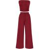 imagePRETTYGARDEN Womens Summer Outfits 2 Piece Sets Casual Ribbed Knit Crop Tube Top Wide Leg Pants Spring Matching Lounge SetWine Red