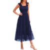 imagePRETTYGARDEN Womens Summer Tulle Midi Dress Sleeveless Smocked Ruffle Flowy Mesh Dresses Party Wedding Guest SundressNavy