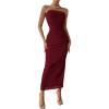 imagePRETTYGARDEN Womens Summer Wedding Guest Dress Strapless Tube Top Maxi Bodycon Long Floral Mesh Beach Vacation Party DressesSolid Wine Red