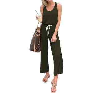 imagePRETTYGARDEN One Piece Jumpsuits for Women 2025 Summer Casual Drawstring Sleeveless Tank Romper Beach Vacation OutfitsZarmy Green