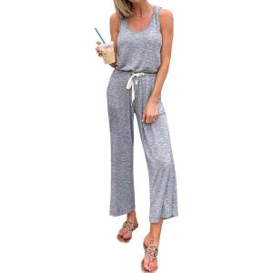 imagePRETTYGARDEN One Piece Jumpsuits for Women 2025 Summer Casual Drawstring Sleeveless Tank Romper Beach Vacation OutfitsZgrey