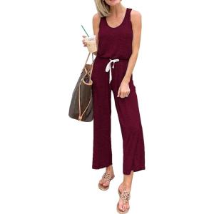 imagePRETTYGARDEN One Piece Jumpsuits for Women 2025 Summer Casual Drawstring Sleeveless Tank Romper Beach Vacation OutfitsZwine Red