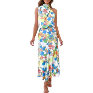 imagePRETTYGARDEN Womens 2025 Summer Satin Dress Elegant Sleeveless Mock Neck Cocktail Party Maxi DressesPrint Multicolored