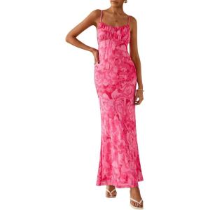 imagePRETTYGARDEN Womens Bodycon Maxi Dress 2025 Summer Floral Sundress Sleeveless Spaghetti Strap Cocktail Party DressPink Floral