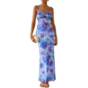 imagePRETTYGARDEN Womens Bodycon Maxi Dress 2025 Summer Floral Sundress Sleeveless Spaghetti Strap Cocktail Party DressPurple Orchid
