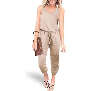 imagePRETTYGARDEN Womens Jumpsuit Casual Summer Romper 2025 Sleeveless Tank Lounge Cruise Airport Outfits Vacation ClothesBeige