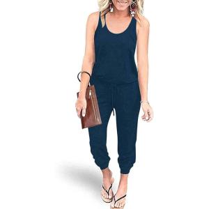 imagePRETTYGARDEN Womens Jumpsuit Casual Summer Romper 2025 Sleeveless Tank Lounge Cruise Airport Outfits Vacation ClothesDark Blue