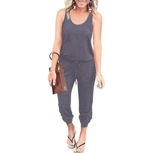 imagePRETTYGARDEN Womens Jumpsuit Casual Summer Romper 2025 Sleeveless Tank Lounge Cruise Airport Outfits Vacation ClothesDark Grey