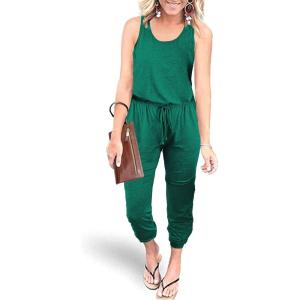 imagePRETTYGARDEN Womens Jumpsuit Casual Summer Romper 2025 Sleeveless Tank Lounge Cruise Airport Outfits Vacation ClothesGreen