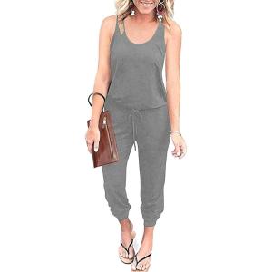 imagePRETTYGARDEN Womens Jumpsuit Casual Summer Romper 2025 Sleeveless Tank Lounge Cruise Airport Outfits Vacation ClothesLight Grey