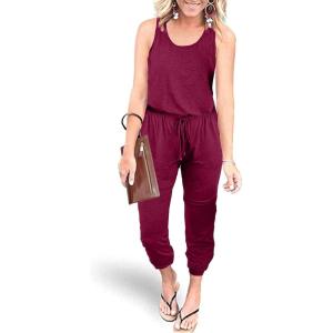 imagePRETTYGARDEN Womens Jumpsuit Casual Summer Romper 2025 Sleeveless Tank Lounge Cruise Airport Outfits Vacation ClothesPurple Red