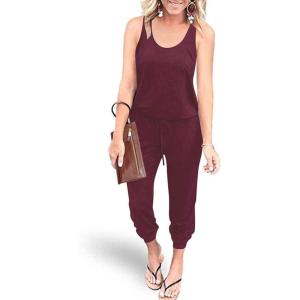 imagePRETTYGARDEN Womens Jumpsuit Casual Summer Romper 2025 Sleeveless Tank Lounge Cruise Airport Outfits Vacation ClothesRed