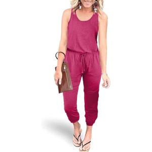 imagePRETTYGARDEN Womens Jumpsuit Casual Summer Romper 2025 Sleeveless Tank Lounge Cruise Airport Outfits Vacation ClothesRose Red