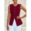 imagePRETTYGARDEN Blazer Vest Tops for Women Sleeveless Button Down Business Casual Outfits Work Suit Vests WaistcoatWine Red