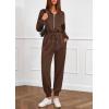 imagePRETTYGARDEN Long Sleeve Jumpsuits for Women Casual 2025 Fall Fashion Zip Up Pant Rompers One Piece Sweatsuits Travel OutfitsBrown
