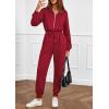 imagePRETTYGARDEN Long Sleeve Jumpsuits for Women Casual 2025 Fall Fashion Zip Up Pant Rompers One Piece Sweatsuits Travel OutfitsBurgundy