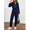 imagePRETTYGARDEN Long Sleeve Jumpsuits for Women Casual 2025 Fall Fashion Zip Up Pant Rompers One Piece Sweatsuits Travel OutfitsNavy Blue