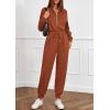 imagePRETTYGARDEN Long Sleeve Jumpsuits for Women Casual 2025 Fall Fashion Zip Up Pant Rompers One Piece Sweatsuits Travel OutfitsRed Brown