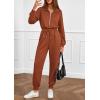 imagePRETTYGARDEN Long Sleeve Jumpsuits for Women Casual 2025 Fall Fashion Zip Up Pant Rompers One Piece Sweatsuits Travel OutfitsRed Brown