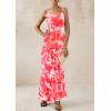 imagePRETTYGARDEN Maxi Dresses for Women 2025 Summer Tiered Floral Beach Sundress Spaghetti Strap Wedding Guest Long DressFloral Pink Red