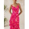 imagePRETTYGARDEN Maxi Dresses for Women 2025 Summer Tiered Floral Beach Sundress Spaghetti Strap Wedding Guest Long DressFloral Rose Red