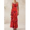 imagePRETTYGARDEN Maxi Dresses for Women 2025 Summer Tiered Floral Beach Sundress Spaghetti Strap Wedding Guest Long DressFloral Rust Red
