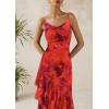 imagePRETTYGARDEN Maxi Dresses for Women 2025 Summer Tiered Floral Beach Sundress Spaghetti Strap Wedding Guest Long DressFloral Rust Red