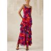 imagePRETTYGARDEN Maxi Dresses for Women 2025 Summer Tiered Floral Beach Sundress Spaghetti Strap Wedding Guest Long DressNavy Red Big Floral