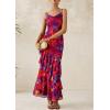 imagePRETTYGARDEN Maxi Dresses for Women 2025 Summer Tiered Floral Beach Sundress Spaghetti Strap Wedding Guest Long DressNavy Red Big Floral