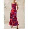 imagePRETTYGARDEN Maxi Dresses for Women 2025 Summer Tiered Floral Beach Sundress Spaghetti Strap Wedding Guest Long DressNavy Red Big Floral