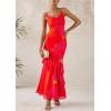 imagePRETTYGARDEN Maxi Dresses for Women 2025 Summer Tiered Floral Beach Sundress Spaghetti Strap Wedding Guest Long DressOrange Red Big Floral