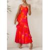 imagePRETTYGARDEN Maxi Dresses for Women 2025 Summer Tiered Floral Beach Sundress Spaghetti Strap Wedding Guest Long DressOrange Red Big Floral