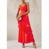 imagePRETTYGARDEN Maxi Dresses for Women 2025 Summer Tiered Floral Beach Sundress Spaghetti Strap Wedding Guest Long DressOrange Red Big Floral