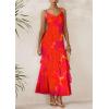 imagePRETTYGARDEN Maxi Dresses for Women 2025 Summer Tiered Floral Beach Sundress Spaghetti Strap Wedding Guest Long DressOrange Red Big Floral