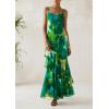 imagePRETTYGARDEN Maxi Dresses for Women 2025 Summer Tiered Floral Beach Sundress Spaghetti Strap Wedding Guest Long DressPrint Green