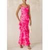 imagePRETTYGARDEN Maxi Dresses for Women 2025 Summer Tiered Floral Beach Sundress Spaghetti Strap Wedding Guest Long DressPrint Pink