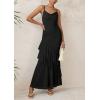 imagePRETTYGARDEN Maxi Dresses for Women 2025 Summer Tiered Floral Beach Sundress Spaghetti Strap Wedding Guest Long DressSolid Black