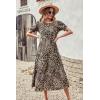 imagePRETTYGARDEN Summer Dresses for Women 2025 Casual Floral Boho Midi Sun Dress Puff Short Sleeve Flowy Beach Vacation SundressBlackBeige