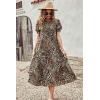 imagePRETTYGARDEN Summer Dresses for Women 2025 Casual Floral Boho Midi Sun Dress Puff Short Sleeve Flowy Beach Vacation SundressBlackBeige