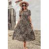 imagePRETTYGARDEN Summer Dresses for Women 2025 Casual Floral Boho Midi Sun Dress Puff Short Sleeve Flowy Beach Vacation SundressBlackBeige